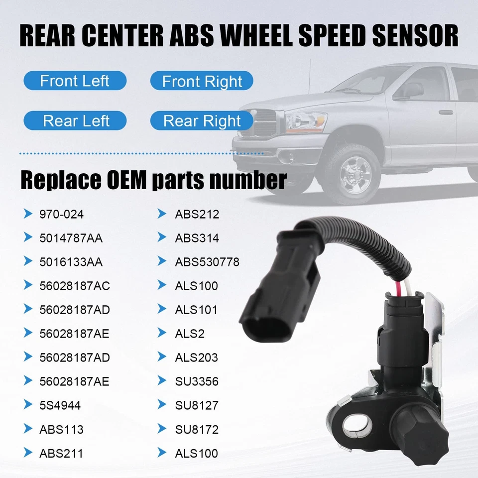 Sensor de velocidad ABS montado en el eje trasero para Dodge Ram 1500 2500 3500 1998-05 970-024 Foto 2 de 4