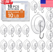 18 Pack Suction Cup Hooks Max Load 10LB, 1.77Inch Suction Cup Hook for Glass Win