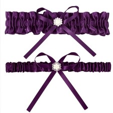 Eggplant Purple Satin Wedding Bridal Garter Belt Set Leg Garters Women Vintage