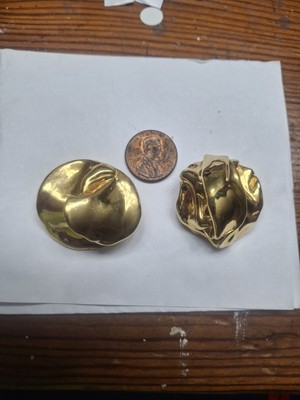 Ciner J Joanne Cooper Modernist Gold Plated Clip On Earrings Chuncky Huge