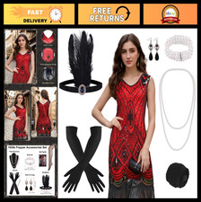 1920s Sequin Fringed Flapper Dress for Women, Gatsby Cocktail Outfit Accessori