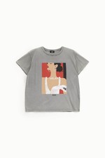 T-shirt DIXIE Donna Grigia Scollo Tondo Maglia con Stampa Grafica Milan Fashion