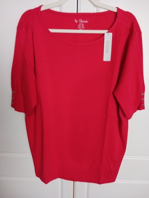 Chico s SS Boat NECK Side Buttons Tee Sz 4 XXL Ultra Pink 100%Cotton NWT