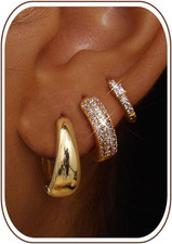 Small 14K Gold Plated Chunky Hoop Earrings for Women Hypoallergenic Silver Earri