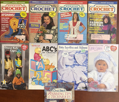 Vintage Crochet Pattern Magazine Book Lot of 9 Quick Easy Crochet Afghans Baby