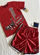 NEW OshKosh B'Gosh SKECHERS Kid Boy 6 Shorts Set Red Race Car Shirt Top Gift