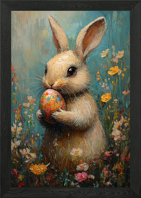 Osterhase mit Ei gerahmtes Wandbild Poster Leinwanddruck Bild
