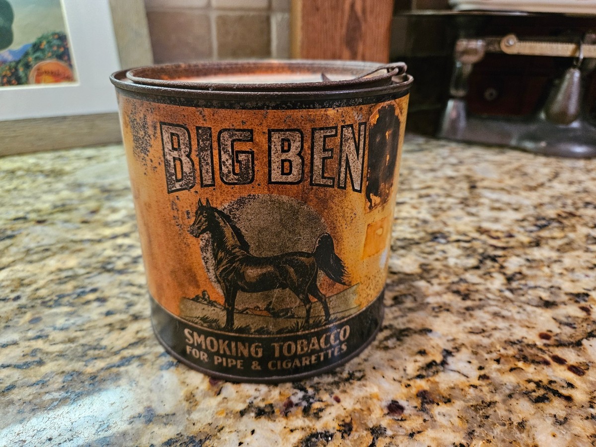 benjamin cigarettes Vintage Big Ben Smoking Tobacco Tin Brown & Williamson Horse Graphic