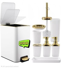 White  Gold Bathroom Accessories Set 8-Piece