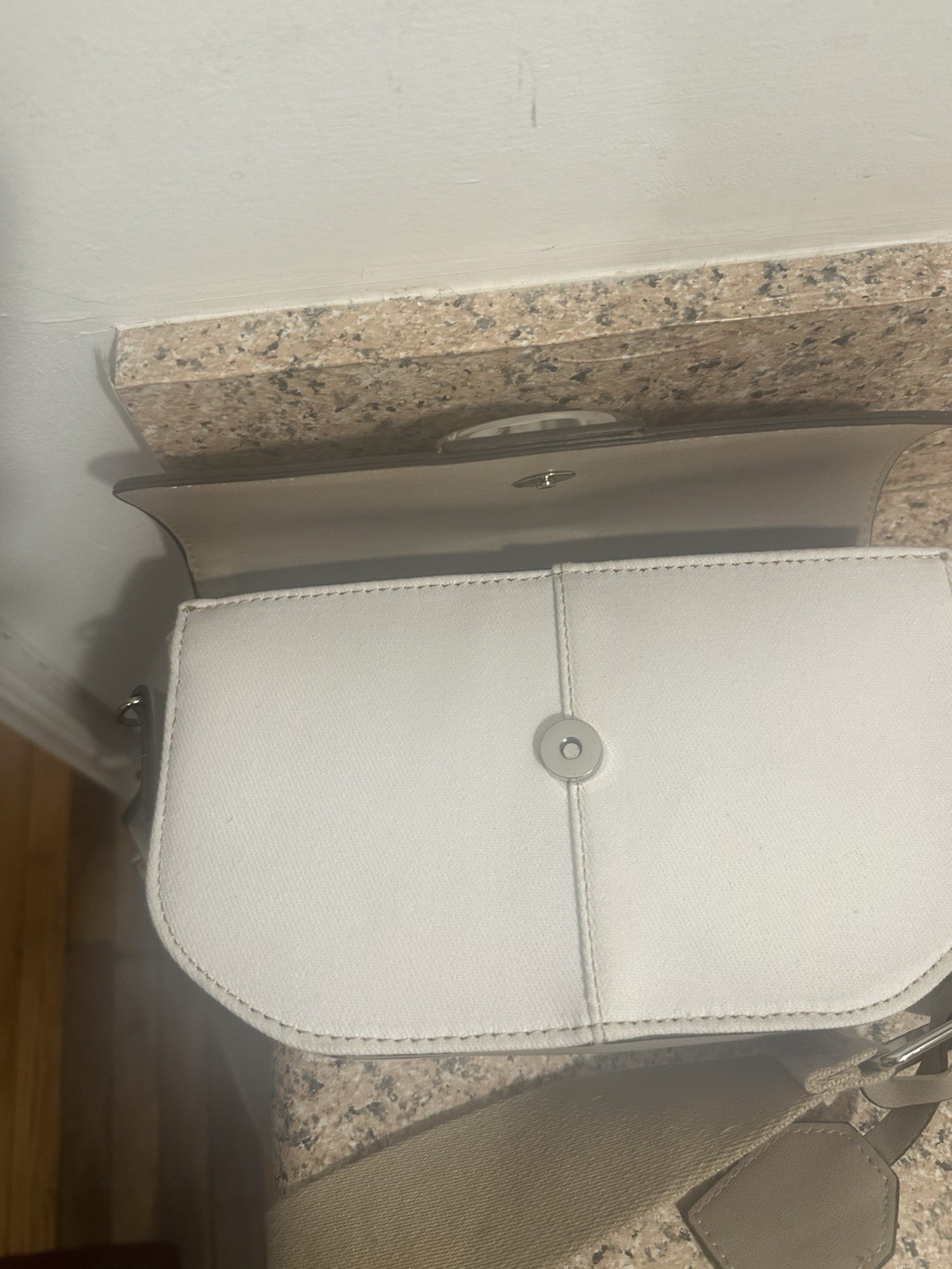 True Religion Crossbody Bag Taupe White Signature Horseshoe Logo Faux Leather thumbnail 8