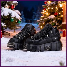 2025 Punk Style Women Lace-up Shoes 6CM Heel Platform Rock Boots Metal Sneakers