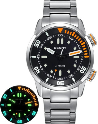   BERNY Herren Taucheruhr Automatik 20ATM Saphir Leuchtend Sport Mechanisch