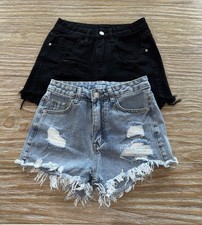 SHEIN Women's Distressed Denim Shorts Raw Hem High Rise Size XS Lot Black Blue