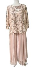 Alex Evenings Womens Dress 16W Taupe Sequin Lace Chiffon Mother Of Bride Wedding