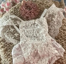 1 PC Newborn White With Lace Accents  Blossom Headband Photo Prop 0-3 Mo