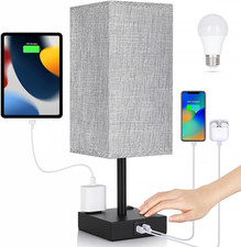 lampara de mesa noche tactil dormitorio usb gris regulable sala incluye foco led