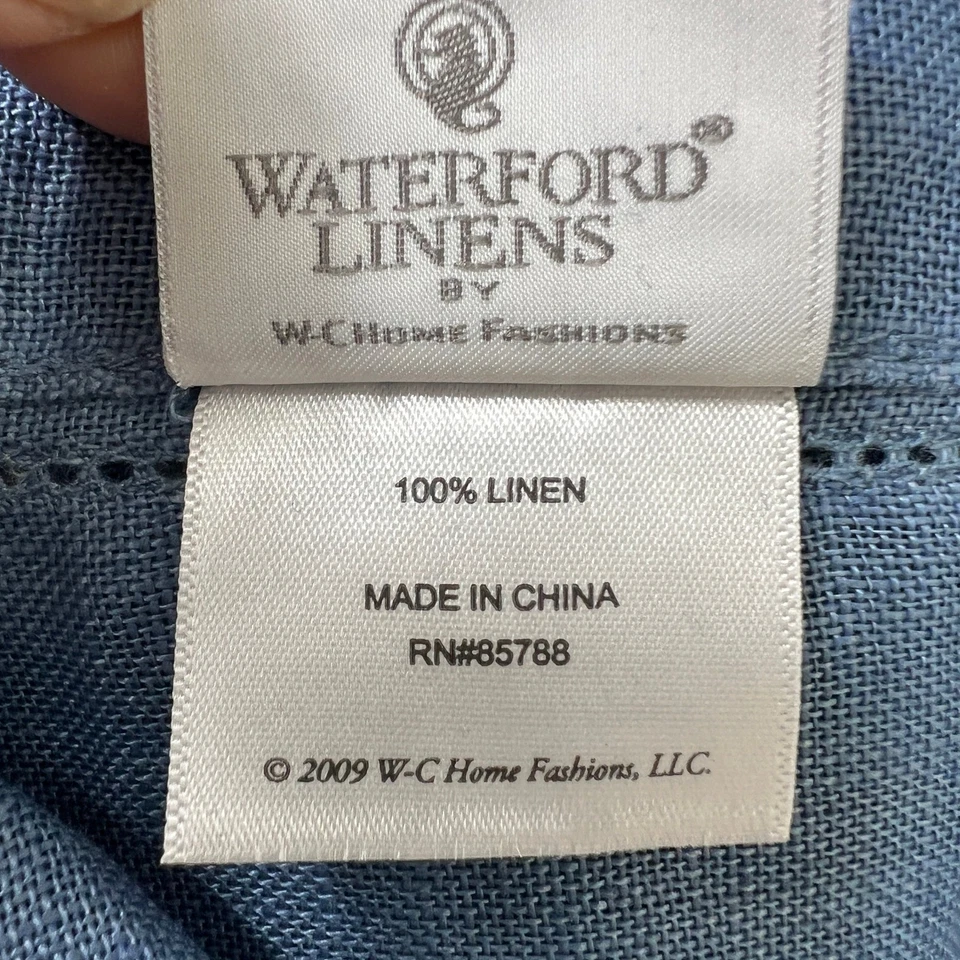 Mantel Waterford Linens 100 % lino azul (68x82) dobladillo borde rectangular Foto 4 de 4