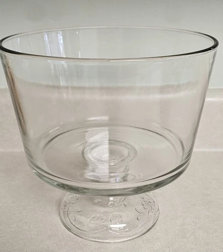 Vintage Anchor Hocking Savannah Clear Glass Large Trifle Fruit Serving Bowl