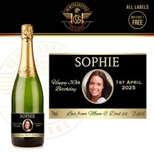 PERSONALISED CHAMPAGNE PHOTO BOTTLE LABEL BIRTHDAY ANY OCCASION GIFT