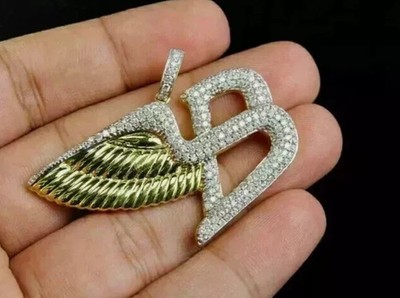 1.9Ct Real Moissanite Custom Wings & Initial B Pendant 14k Yellow Gold Plating