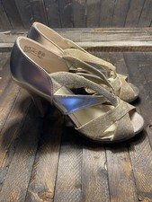 Fioni Night Women's Sz 7.5 Gold Sparkle Open Toe Pumps