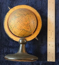 VINTAGE MINI WOOD GLOBE WITH SPINNING STAND ACCURATE MAPPING