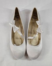 Essex Glam Girls White Satin Mary Jane Flats Bow Comfort US Size 7 Formal Dance