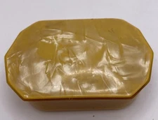 Vintage CELLULOID SOAP BOX with Butterscotch colored Marbleized Lid