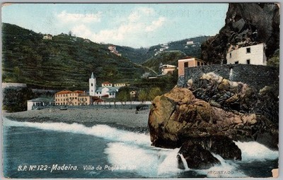 1906 Madeira Ponta do Sol Postcard - Beach, Village, & Crashing Waves D99