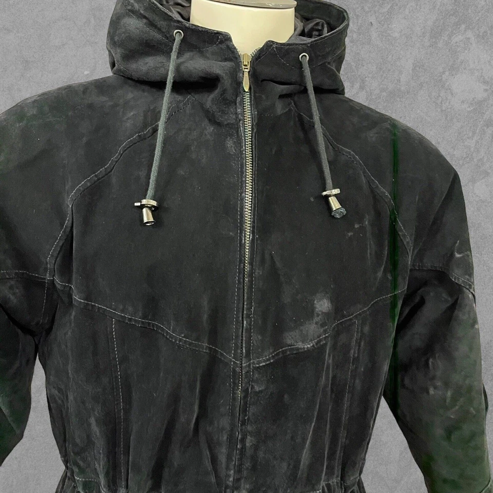 Parka de cuero vintage Wilson cintura ceñida chaqueta con capucha cremallera para hombre XS K-02 Foto 3 de 4