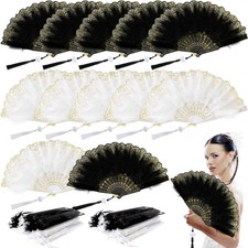 12 Sets Marabou Feather Fan Bulk 20s Folding Fan Wedding Party Favor Lace Vin...
