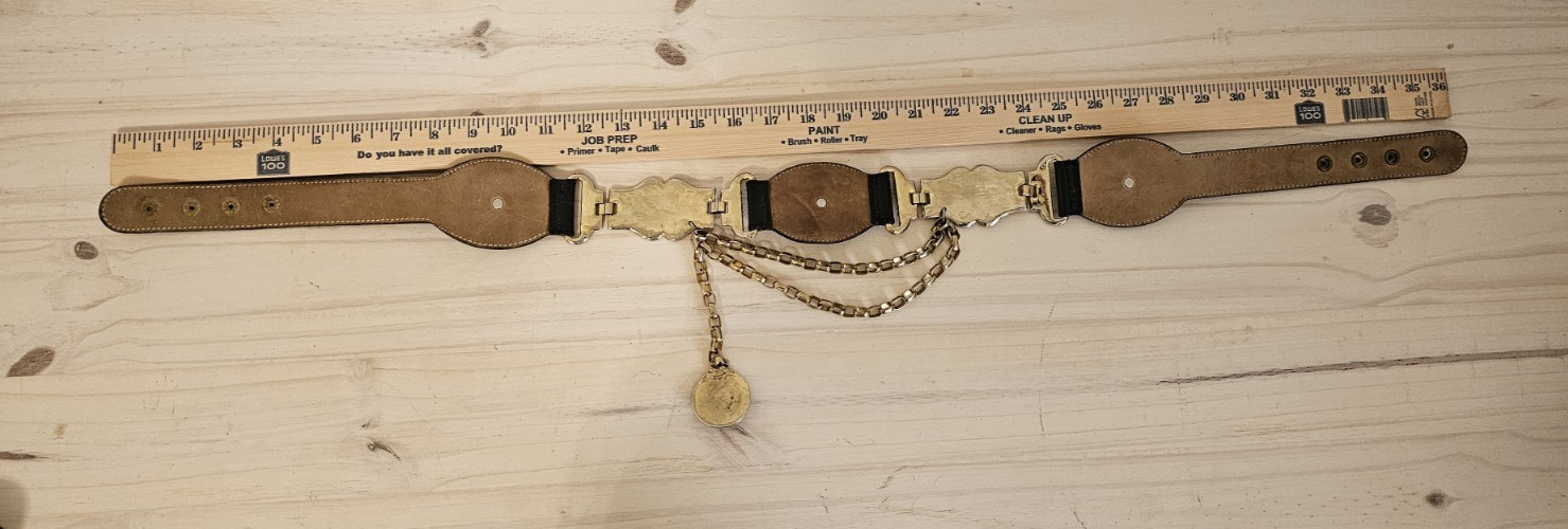 Streets Ahead Black Leather Belt M Brass Chain Medallion Whimsy Renfaire Fairy