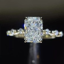 3.70Ct Radiant VVS1 Moissanite Prong Engagement Ring 14K Yellow Gold Plated