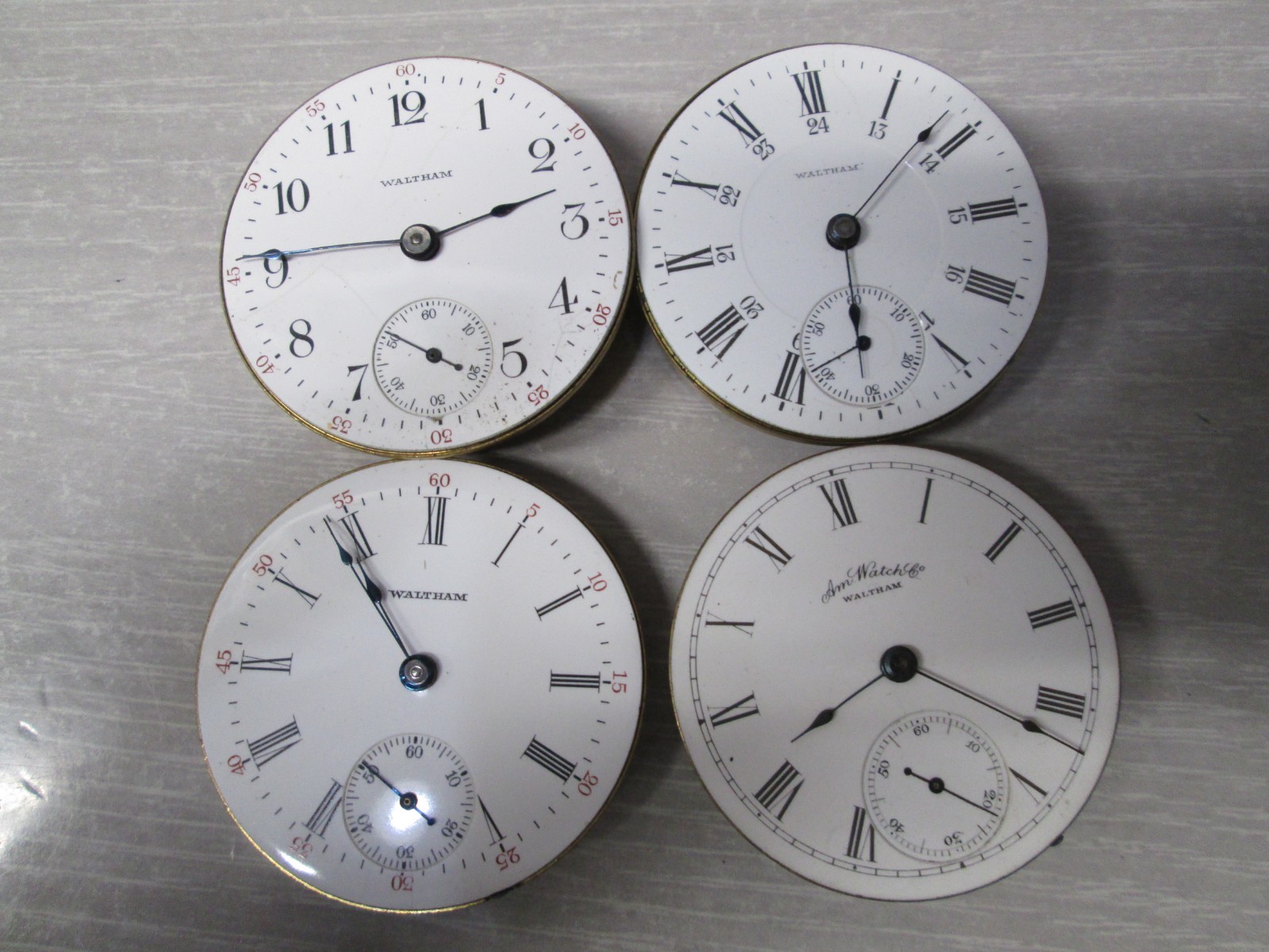 Vintage Waltham Pocket Watch Movements Lot of 4 45mm