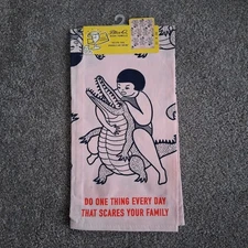 NWT Blue Q Dish Towel Do One Thing Everyday That Scares Your Family Cotton Pink