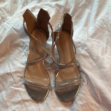 Silver Rhinestone Strappy Sandals Zip Closure Faux Leather Women  s Size 8