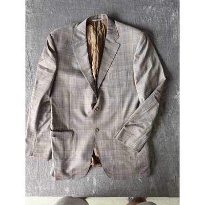 Canali 1934 Mens Tan Blue Glen Plaid 2-Button Sport Coat Blazer Made in Italy