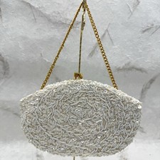 VTG 1950 s Hand Beaded Pearl Sequin Evening Bag Purse British Hong Kong Wedding