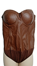 Say What NYC Faux Leather Bustier Bodysuit XL Brown Underwire Corset Top Y2K