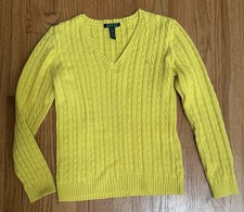 Polo Ralph Lauren Size M Women's 100 Cotton Cable Knit V-Neck Sweater