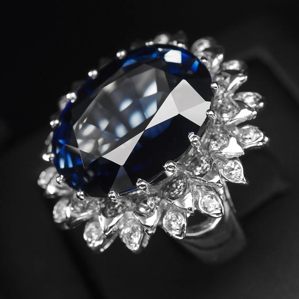 Opulenti anelli fatti a mano in argento sterling 925 zaffiro blu reale... - Immagine 4 di 4