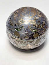 Vintage Art Nouveau Sterling Silver Overlay Glass Inkwell Shreve &Lo Co. M-76