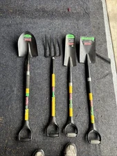 Sears Craftsman Nos 4PC Shovel Spade Pitchfork Combo Fiberglass Cool Yellow USA