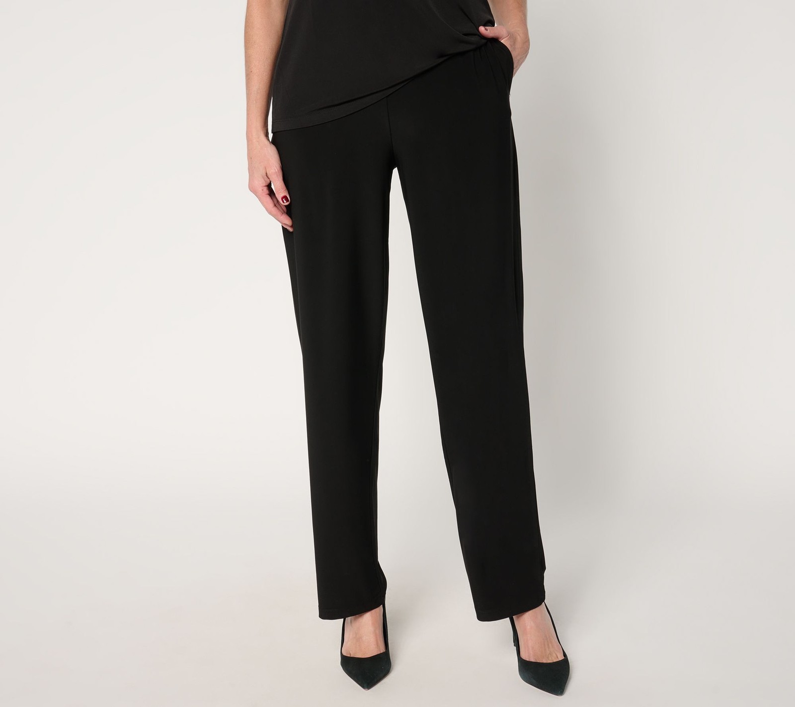 Susan Graver Women's Pants Sz S LK Luxe Pull-On Pockets Black A677898