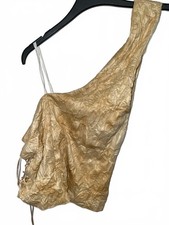 Gold Crinkled One-Shoulder Lace-Up Top