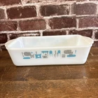 VTG Fire King Loaf Pan My Blue Heaven 10.5 in atomic MCM milk glass 50’s