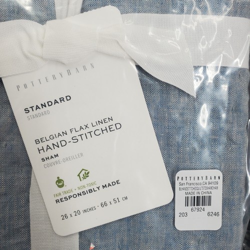 2 Pottery Barn Belgian Flax Linen Standard Sham Chambray Blue 26x20 New Set NWT - Picture 3 of 3