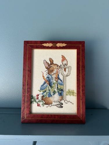 Vintage Framed Peter Rabbit In Garden With Carrots Cross Stitch ...