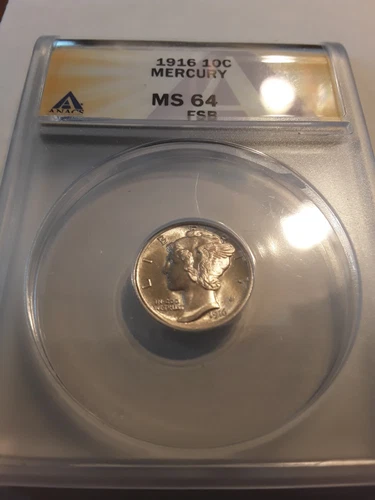 1916 Mercury Dime/ 10c ANACS MS-64 FSB Bright Silver.