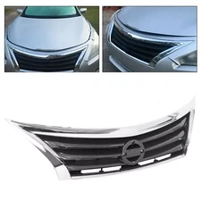 For Nissan Altima 2013 2014 2015 Front Bumper Upper Grille Black w/ Chrome Trim